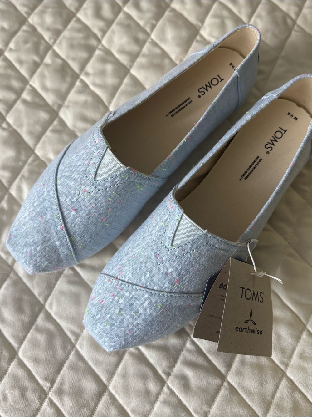 TOMS Light Blue Slip-On Flats with Multicolor Speckle